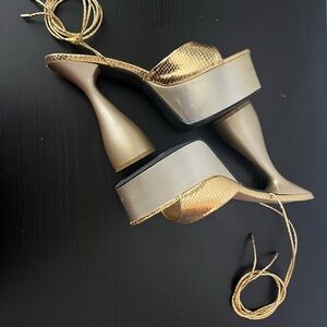 Fashion Nova Metallic Gold Platform Lace-Up Heels